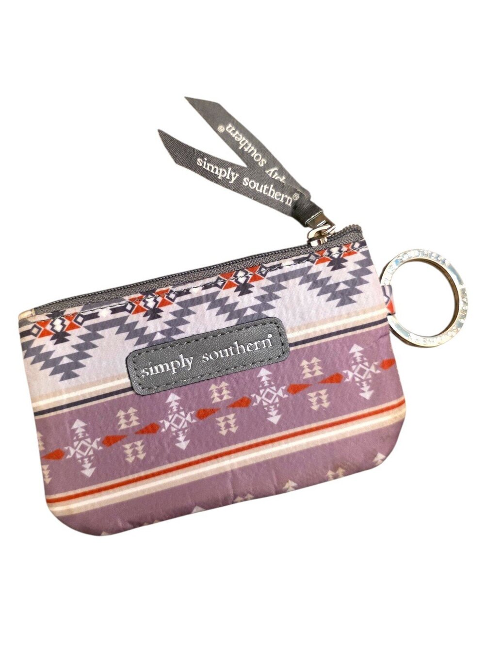 Simply Southern Southwestern Aztec Coin Purse ID Wallet Keychain Purple Gray